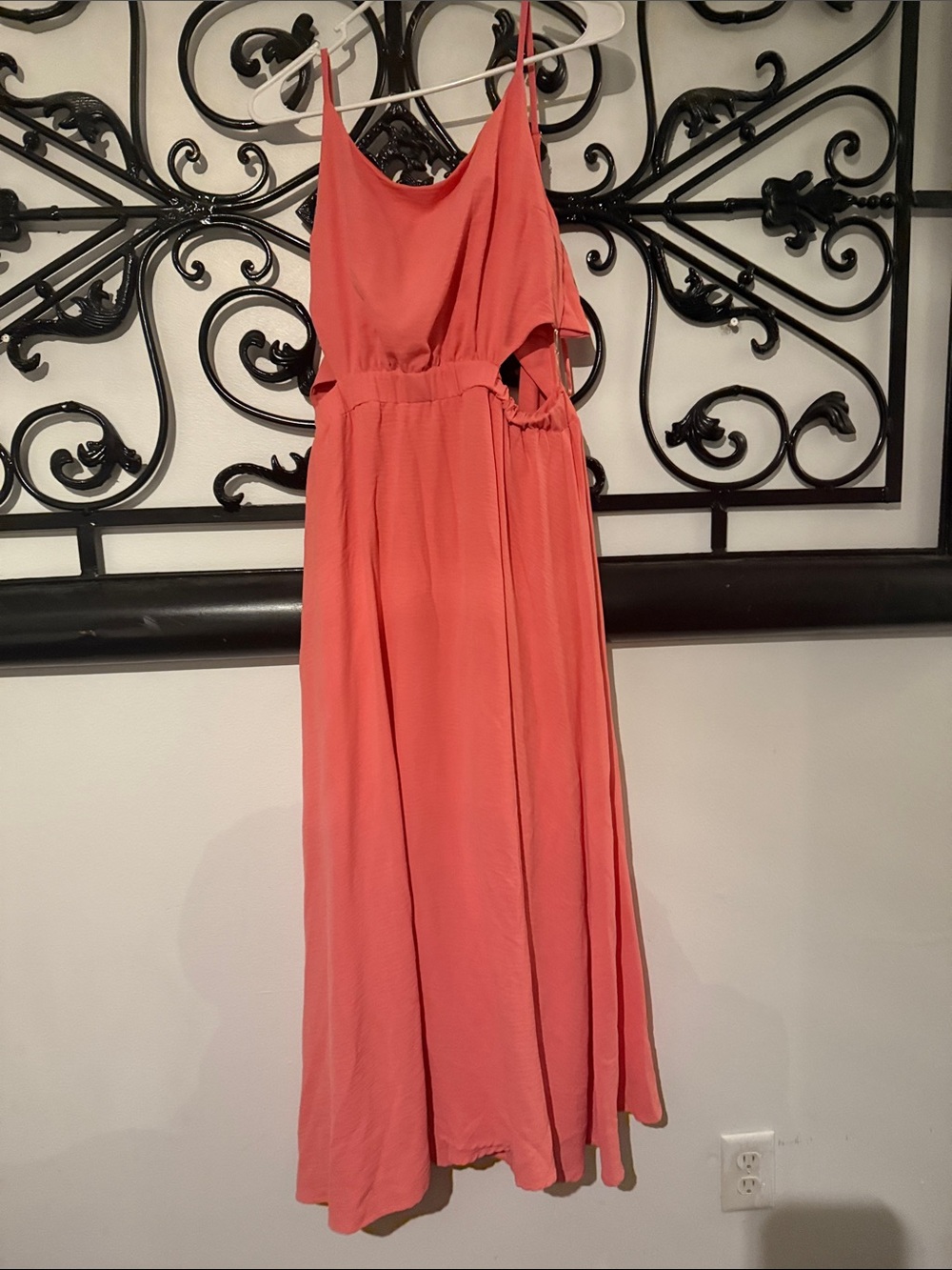 She + Sky Coral Backless Cutout Maxi Dress